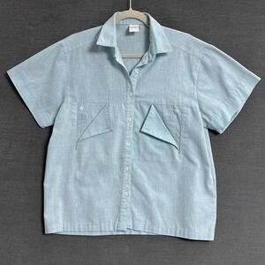 Vintage Jantzen Top M Blue‎ Short Sleeve Button Utility Travel Pockets 90s y2k
